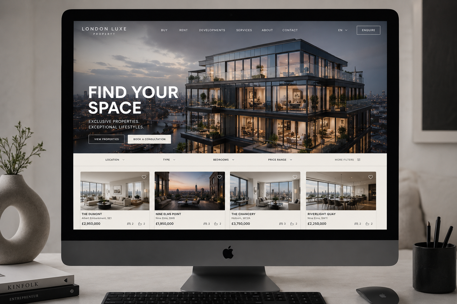 Goggle Studio hospitality and property web design London — cinematic portfolio build
